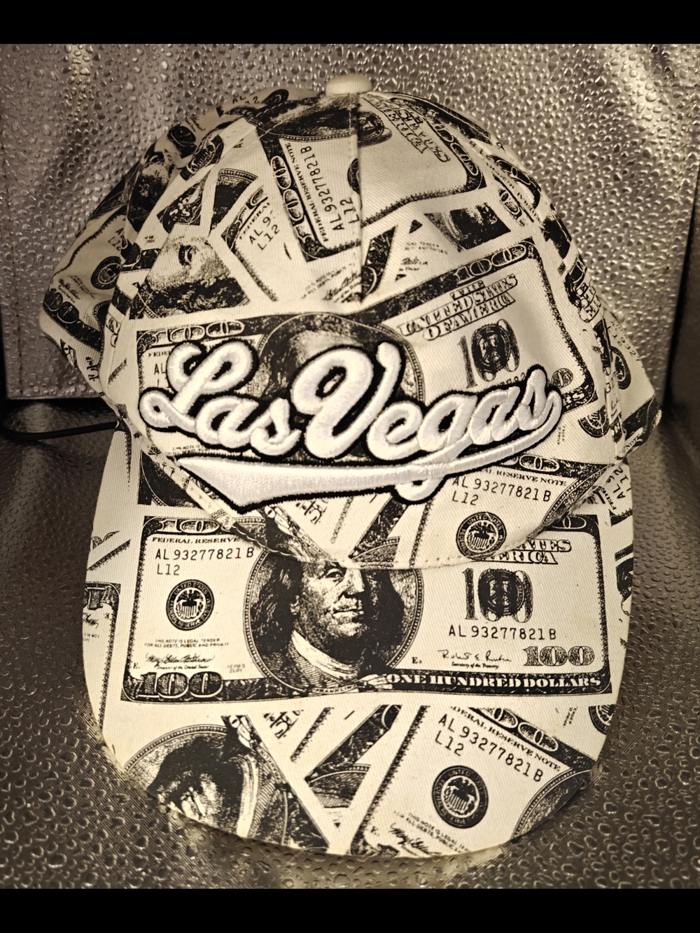 Las Vegas Money Print Baseball Cap - Black & White